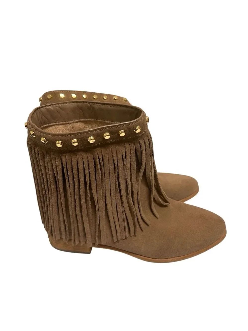 Michael Kors Ankle Billy Tan Ankle Boots Fringe Studded 6.5 Boho
